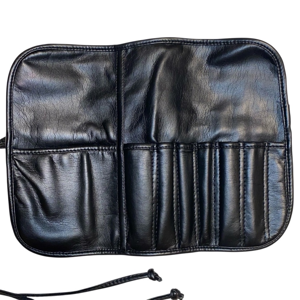 Makeup Brush Roll Black 8 Slot Faux Leather